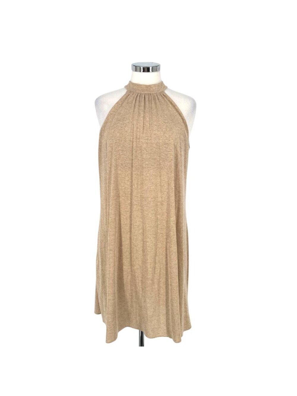 Michael Stars Metallic Gold Halter Dress Beach Resort Party Cream Beige Size XS
